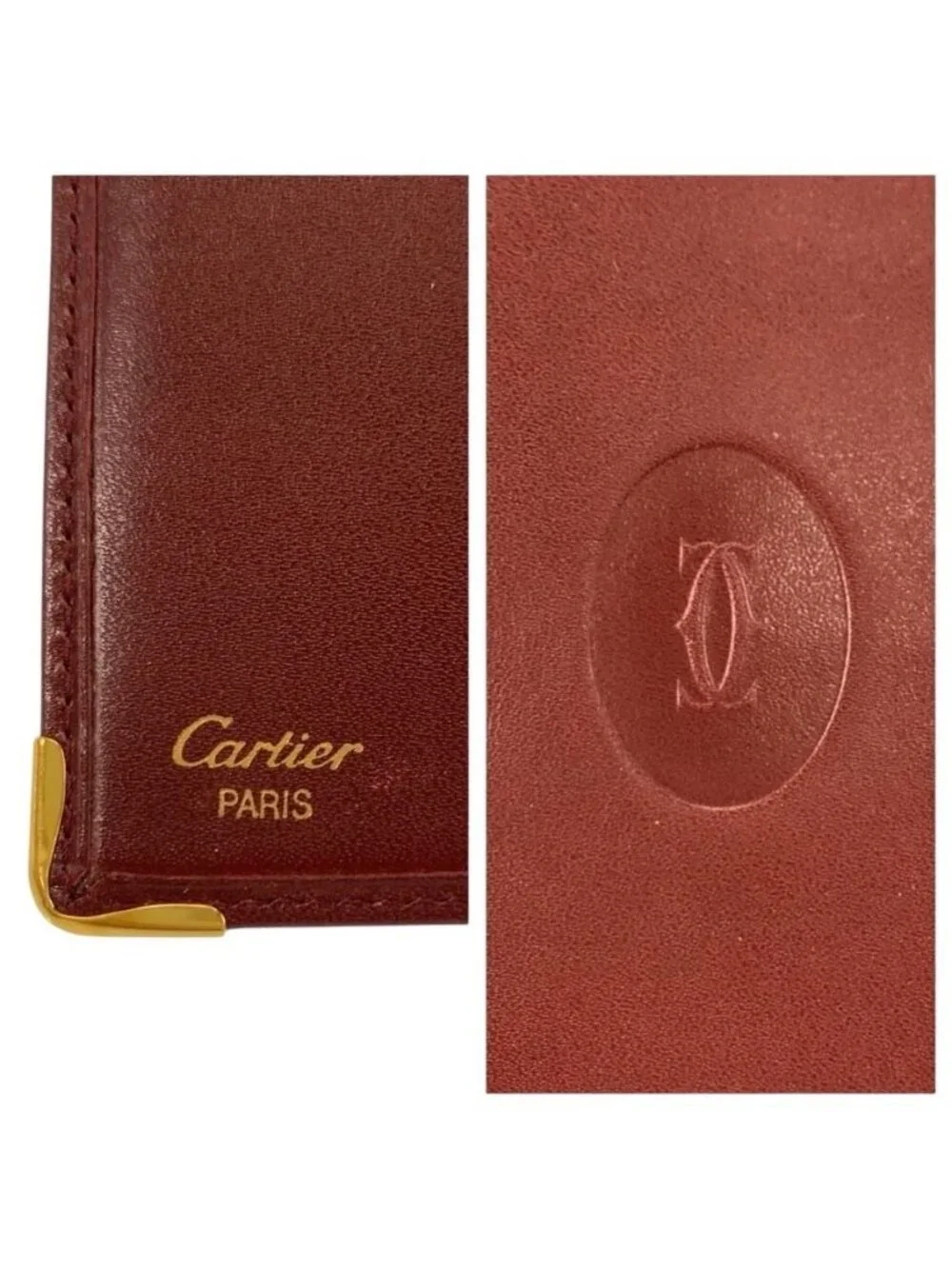 Cartier Must Line Bordeaux Gold Leather Wallet Billfold
